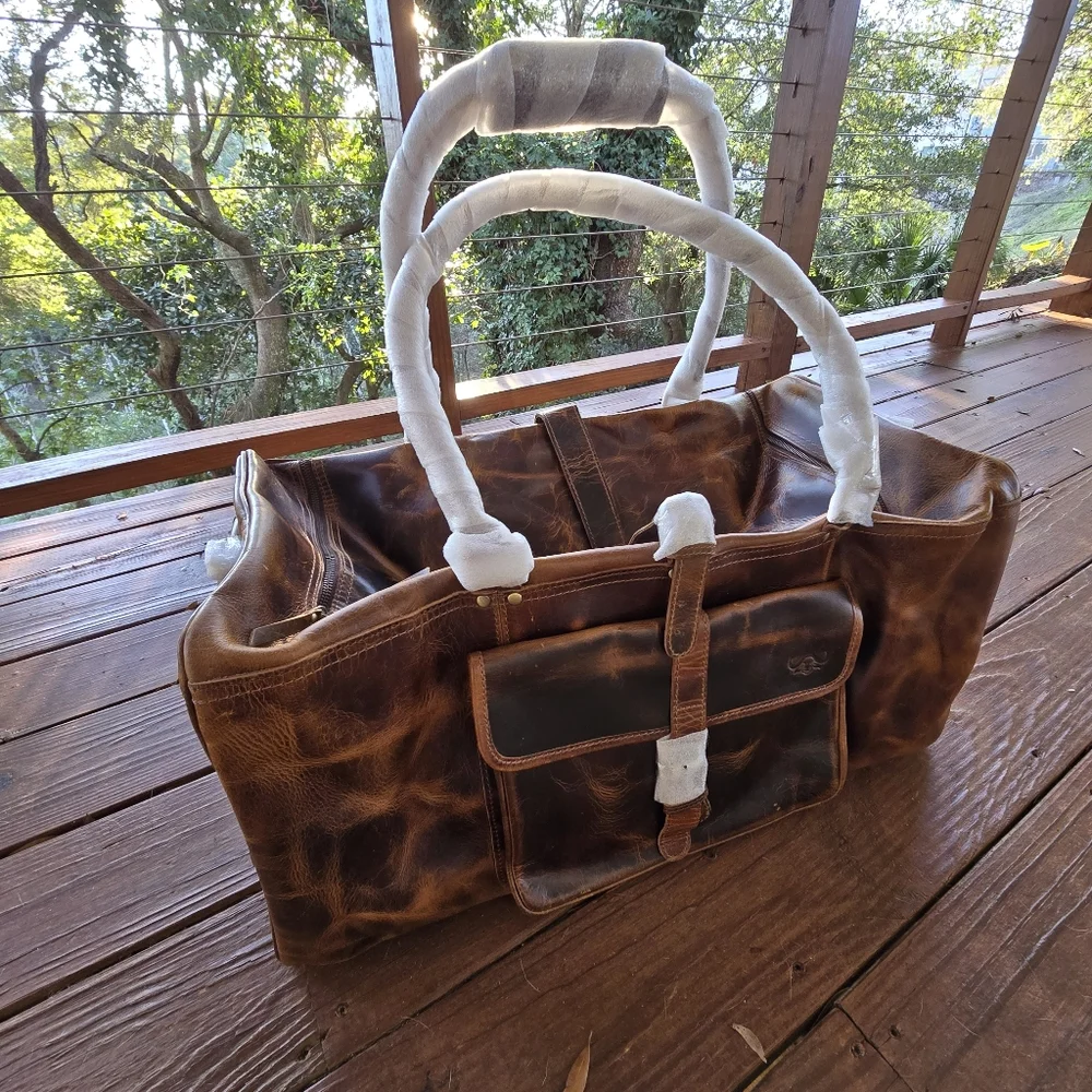 Retro Buffalo Leather Duffle Bag - Recondite Sepia by Sam's Buffalo 26 In NWT's